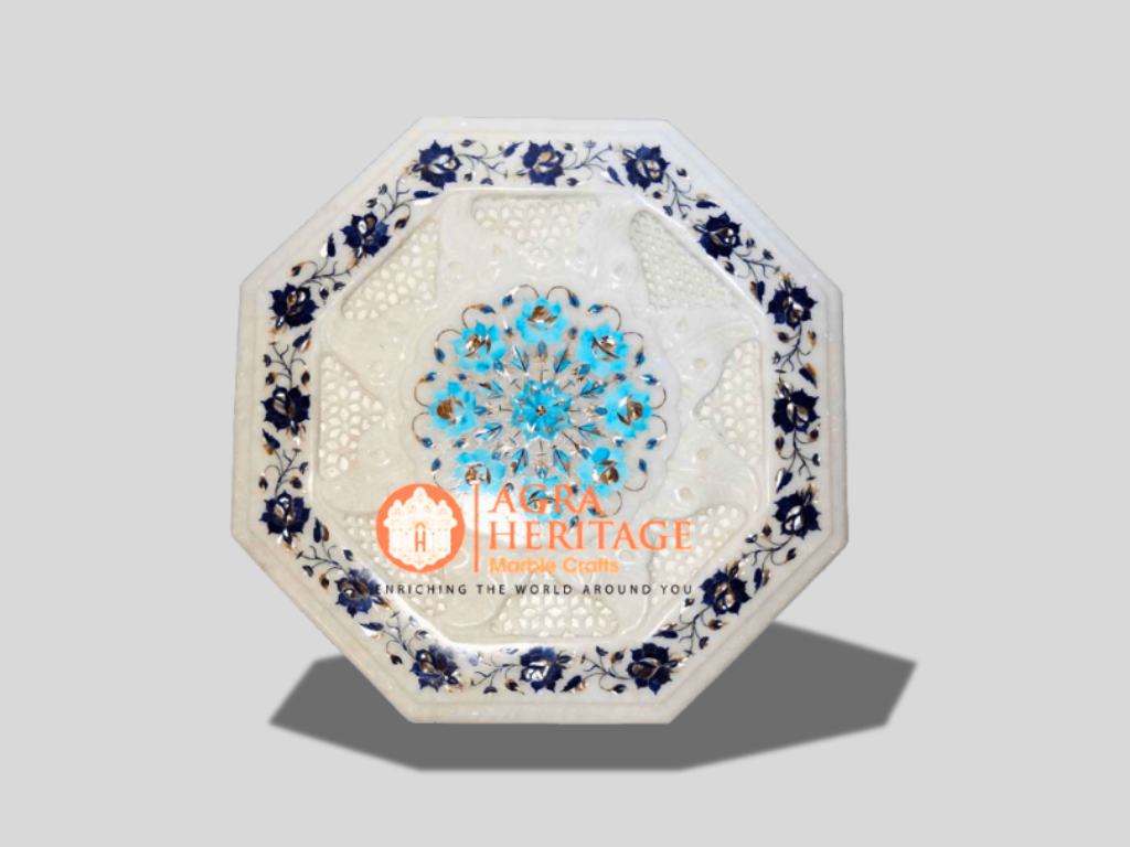 Marble Filigree Coffee Table Top Turquoise Lapis Lazuli Inlaid